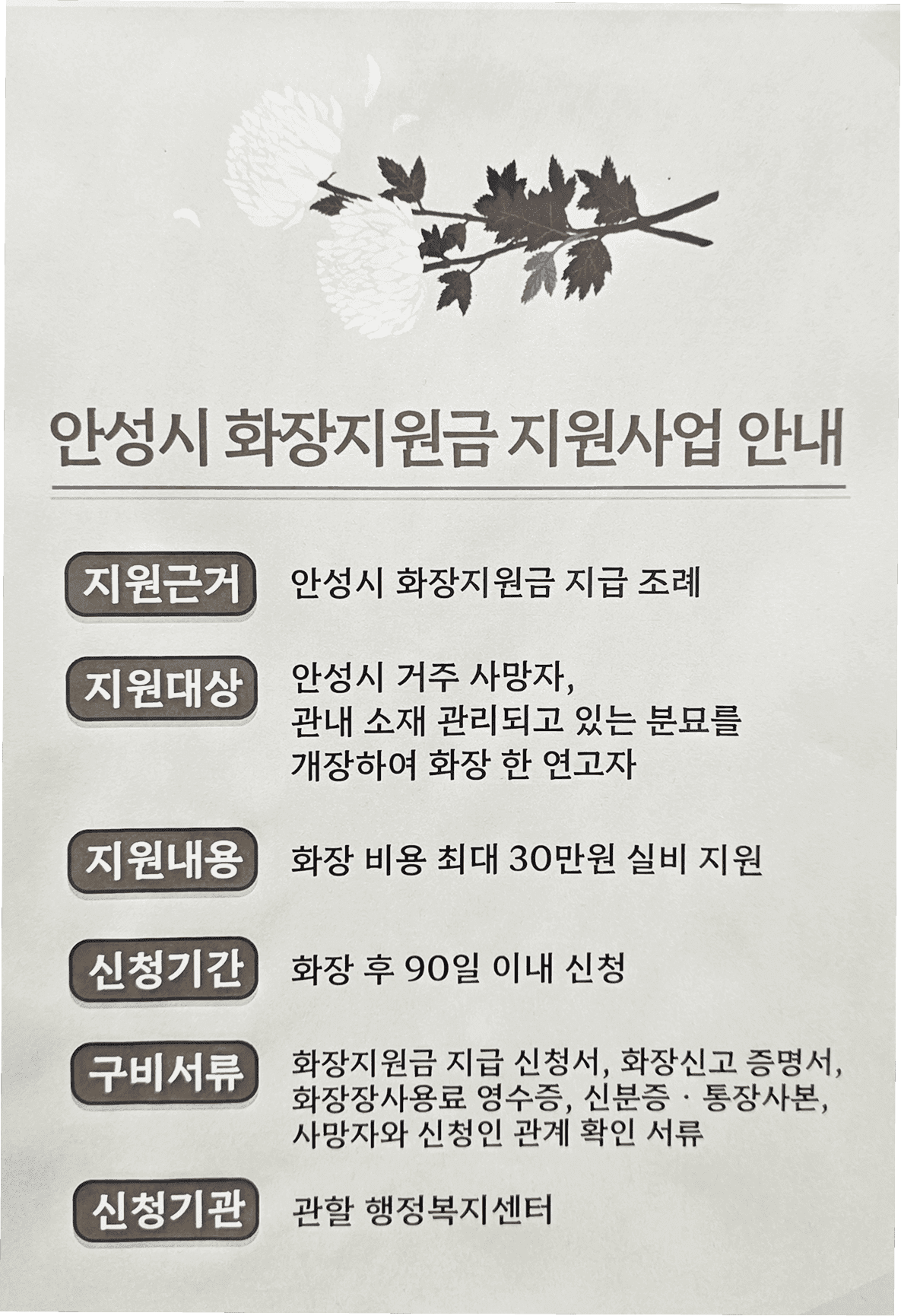 안성시 화장지원금 지원사업